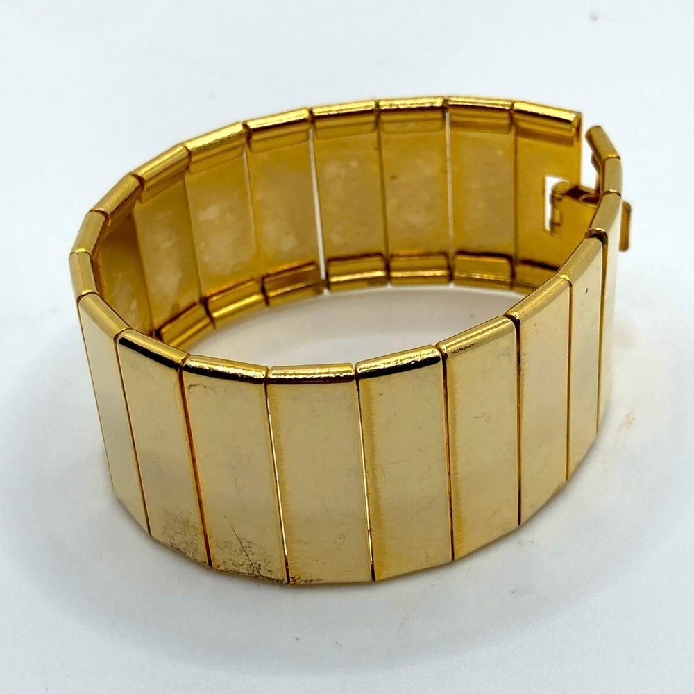 Vtg Gold Tone Cleopatra Egyptian Style Articulated Panel Bracelet 7”